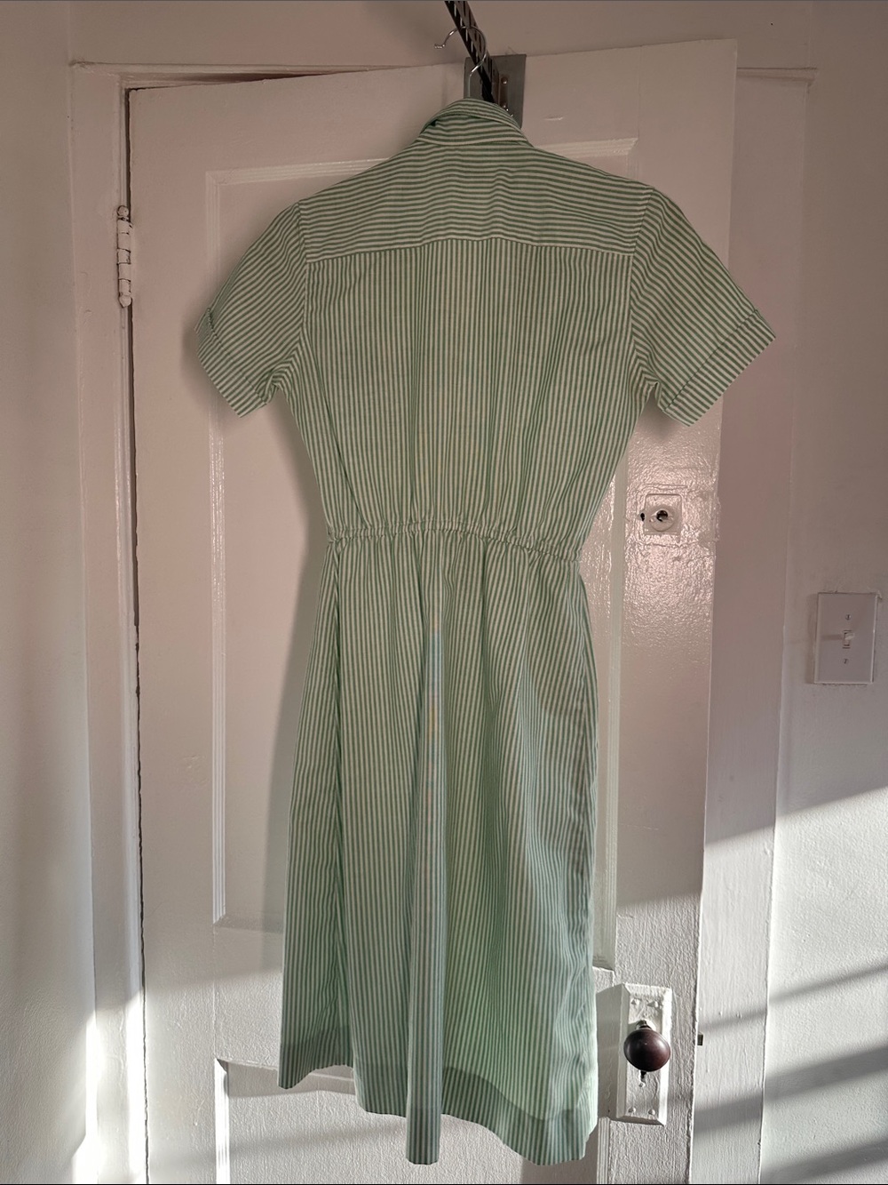 L.L. Bean Light Green and White Striped Button-Front Dress - Picture 4 of 4
